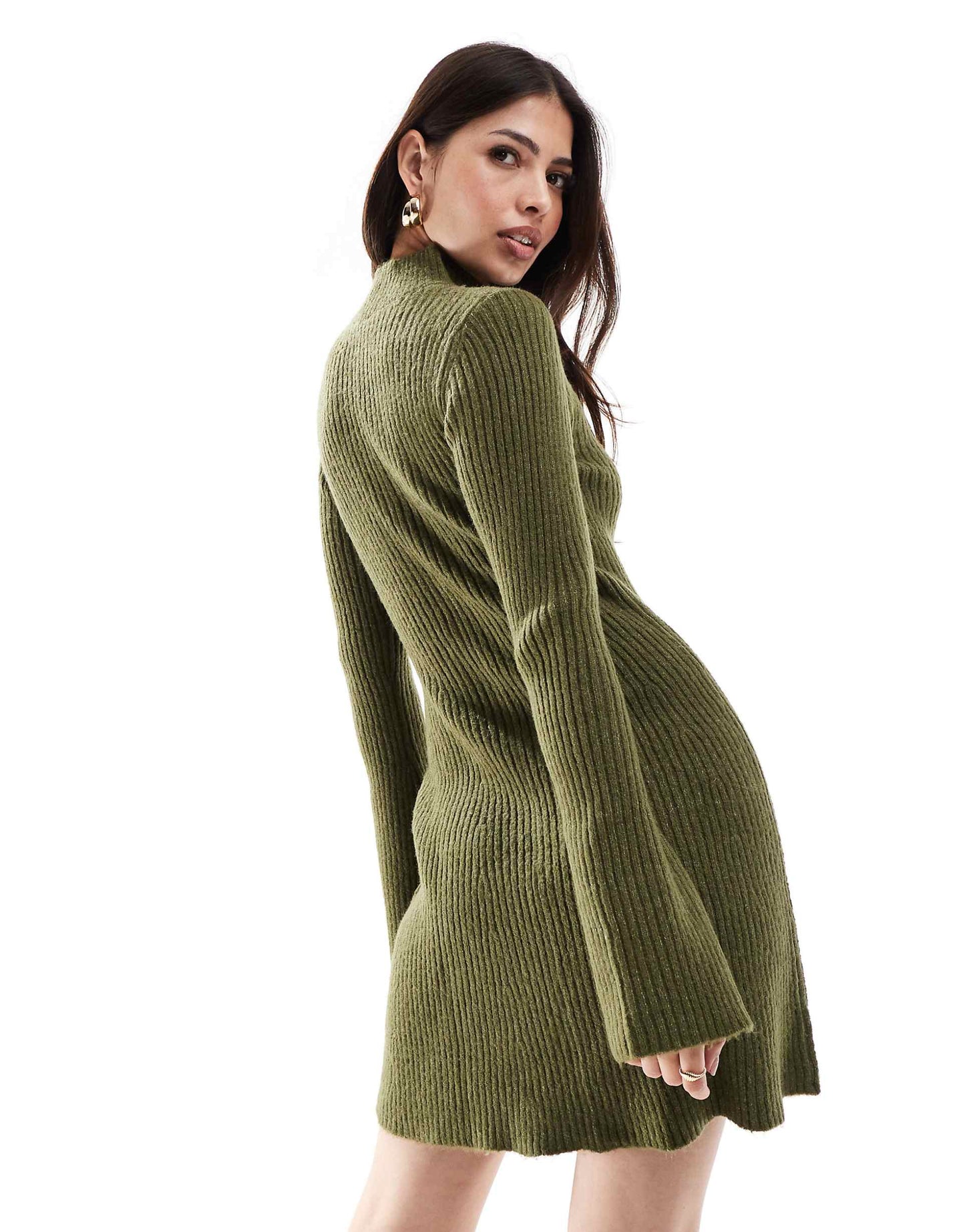 Funnel Neck Knit Swing Mini Dress