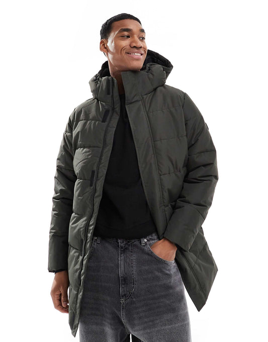 Longline Quilted Coat With Hood