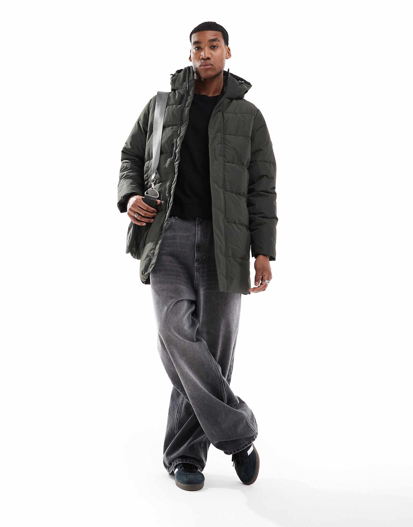 Longline Quilted Coat With Hood