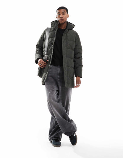 Longline Quilted Coat With Hood