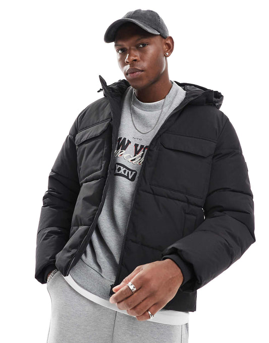 Padded Coat With Hood & Utility Pockets
