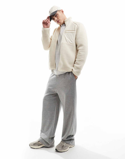 Zip Through Sherpa Fleece With Chest Pocket