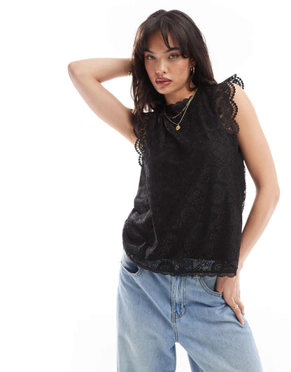 High Neck Sleeveless Lace Top