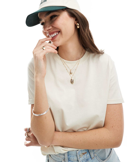 Cotton T-Shirt With Fold Up Detail