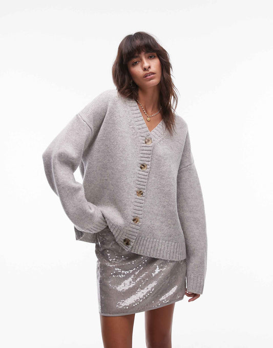 Knitted Premium 100% Lambswool V-Neck Relaxed Cardi