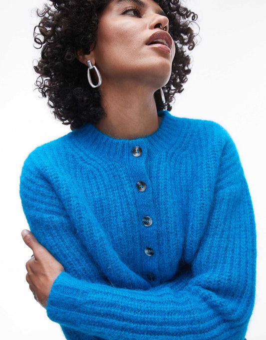 Premium Knitted Crew Fluffy Alpaca Cardigan