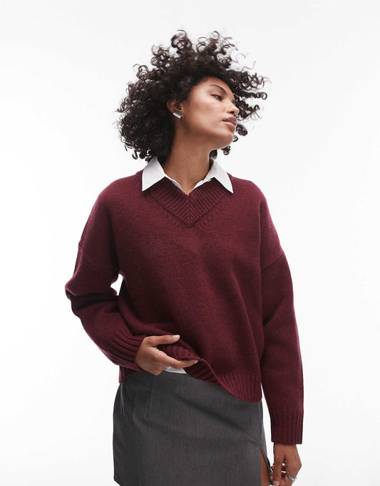 Knitted Premium 100% Lambswool V-Neck Relaxed Jumper