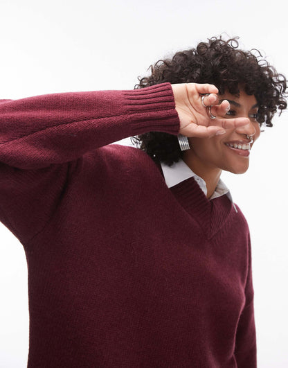 Knitted Premium 100% Lambswool V-Neck Relaxed Jumper