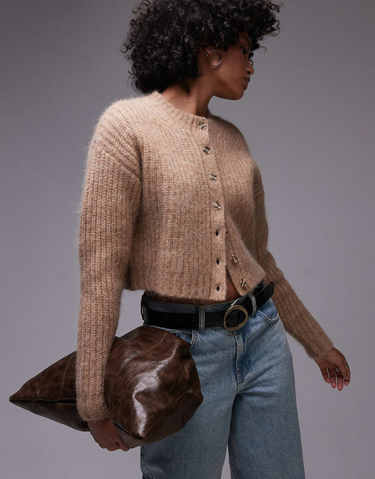 Premium Knitted Crew Fluffy Alpaca Cardigan