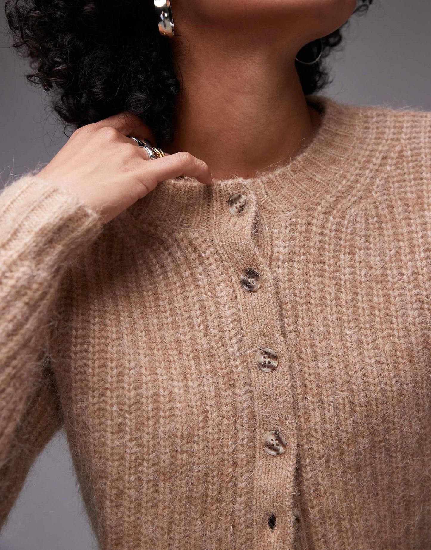 Premium Knitted Crew Fluffy Alpaca Cardigan