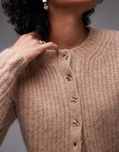 Premium Knitted Crew Fluffy Alpaca Cardigan