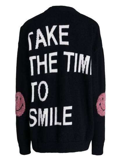 Slogan-Print V-Neck Cardigan