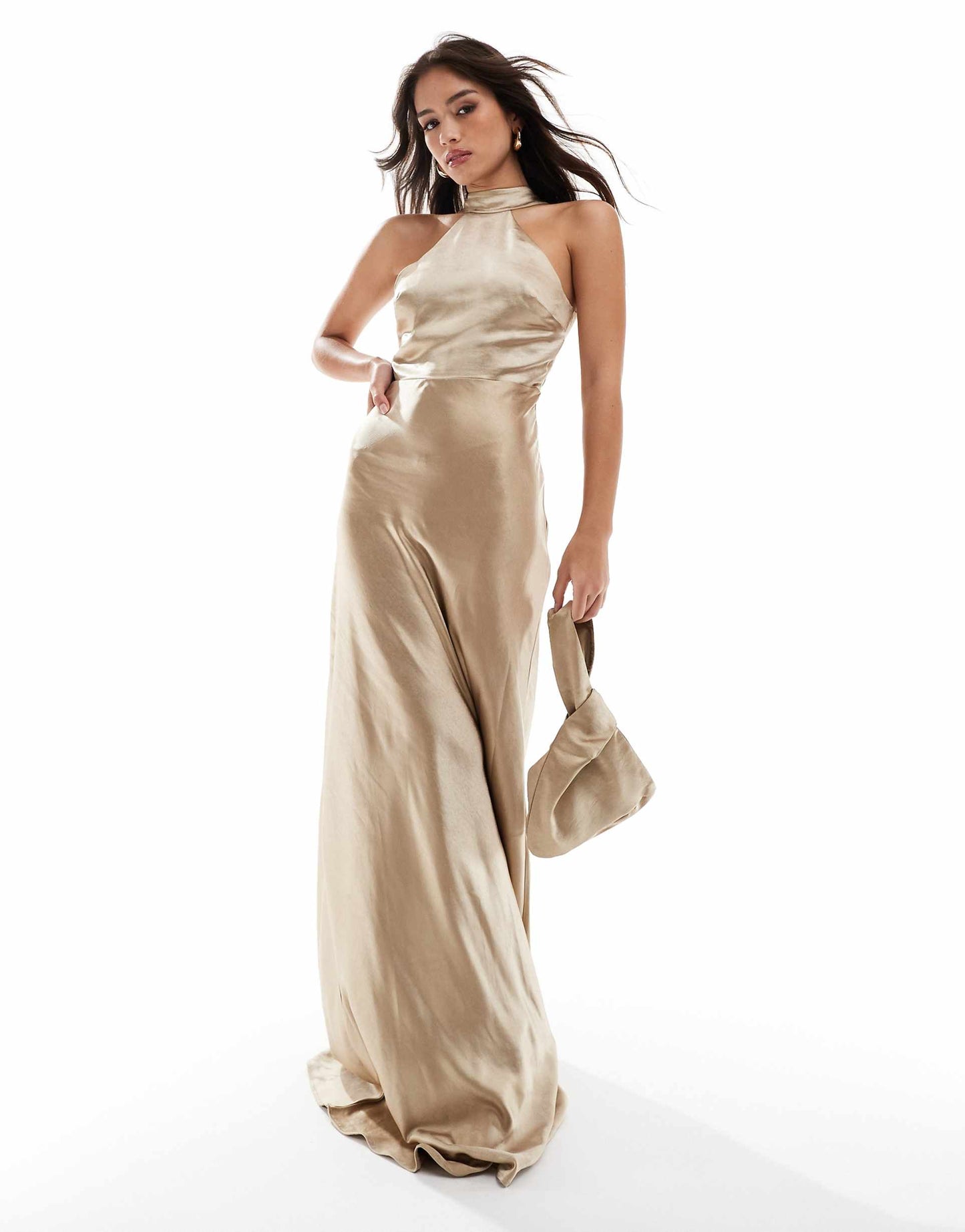 Bridesmaid Satin Halter Maxi Dress