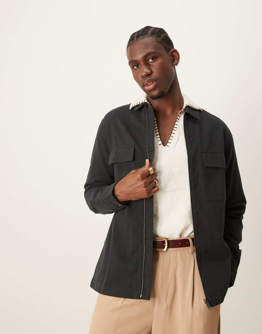Twill Zip Through Overshirt