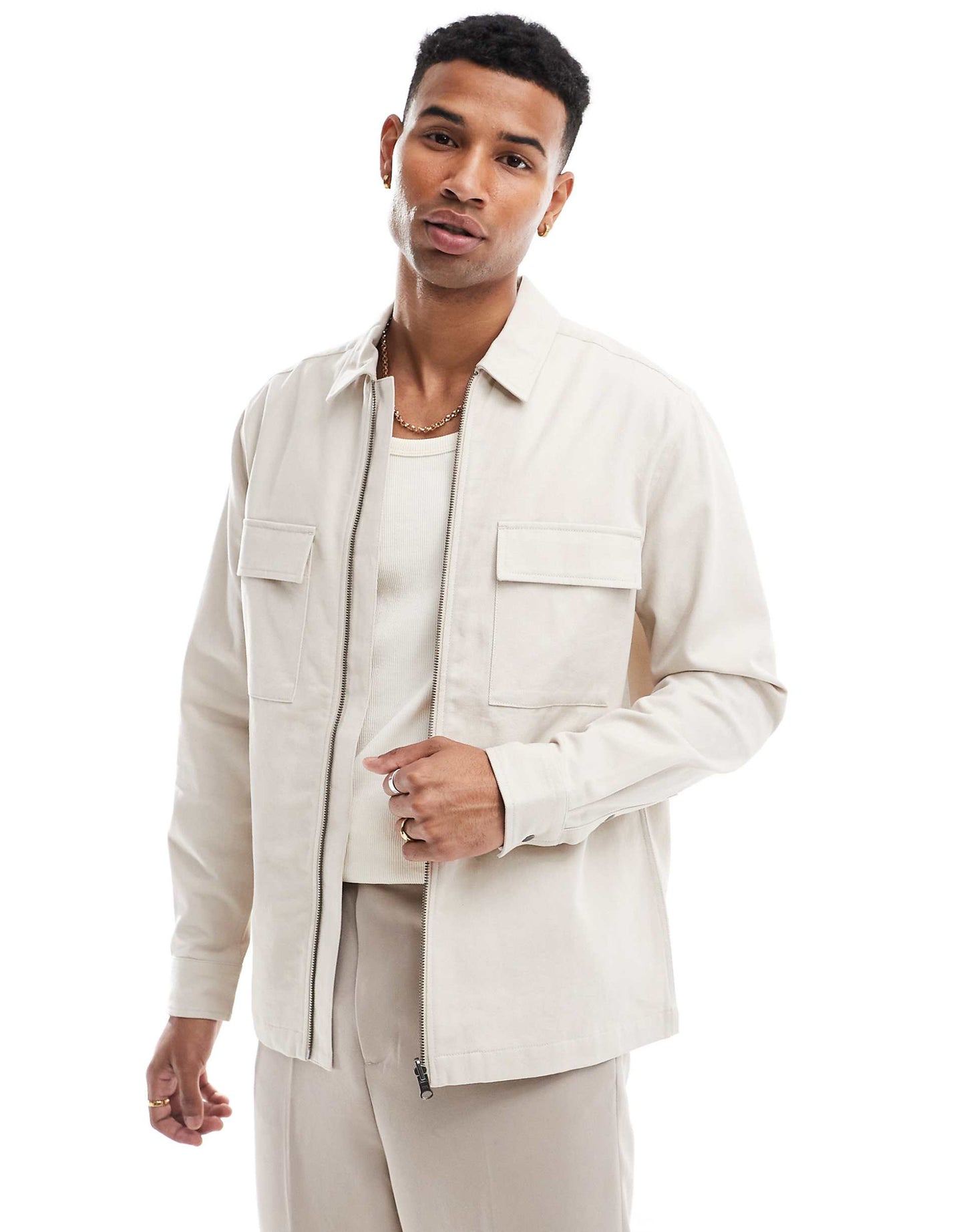 Twill Zip Through Overshirt