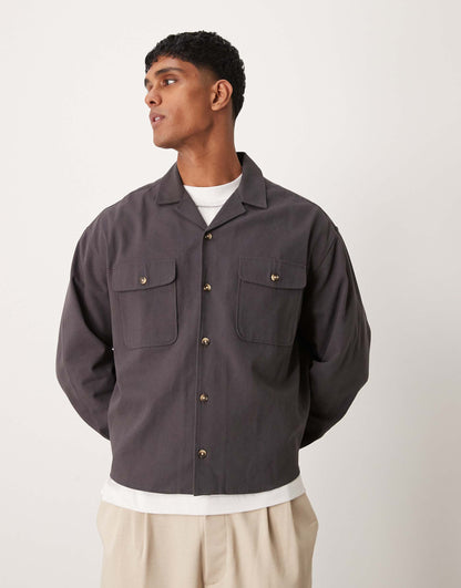 Boxy Overshirt With Revere Collar