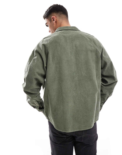 90'S Oversized Cord Shirt With Square Collar