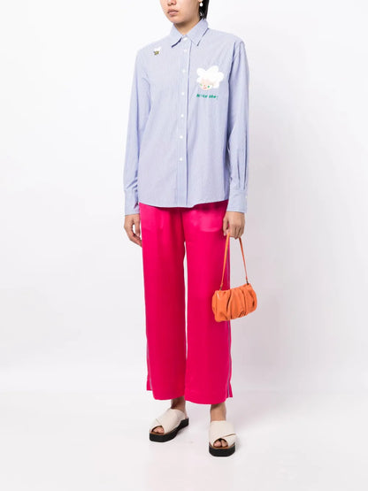 Embroidered-Doll Striped Cotton Shirt