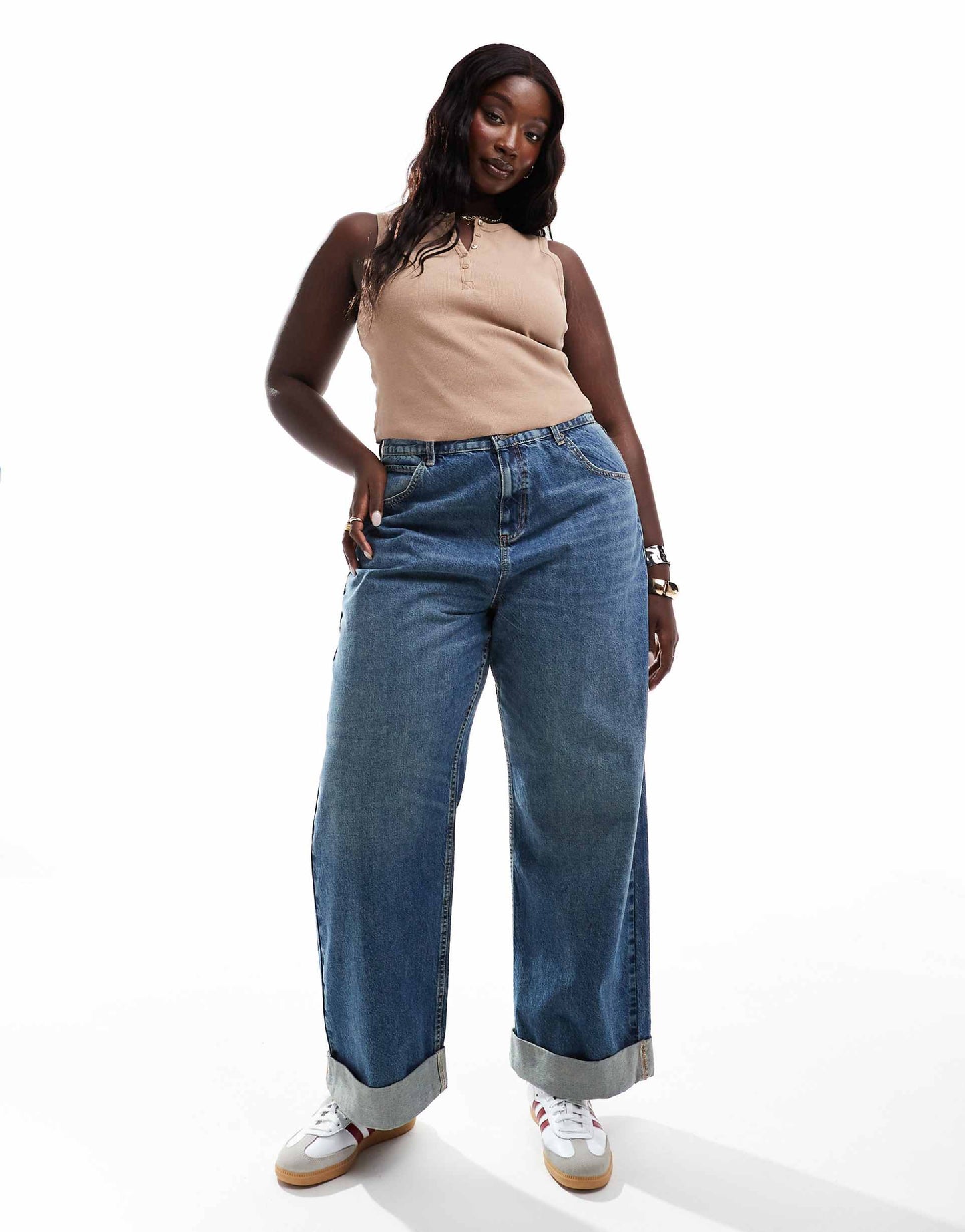 Curve Loose Jeans With Deep Turn Up Cuff