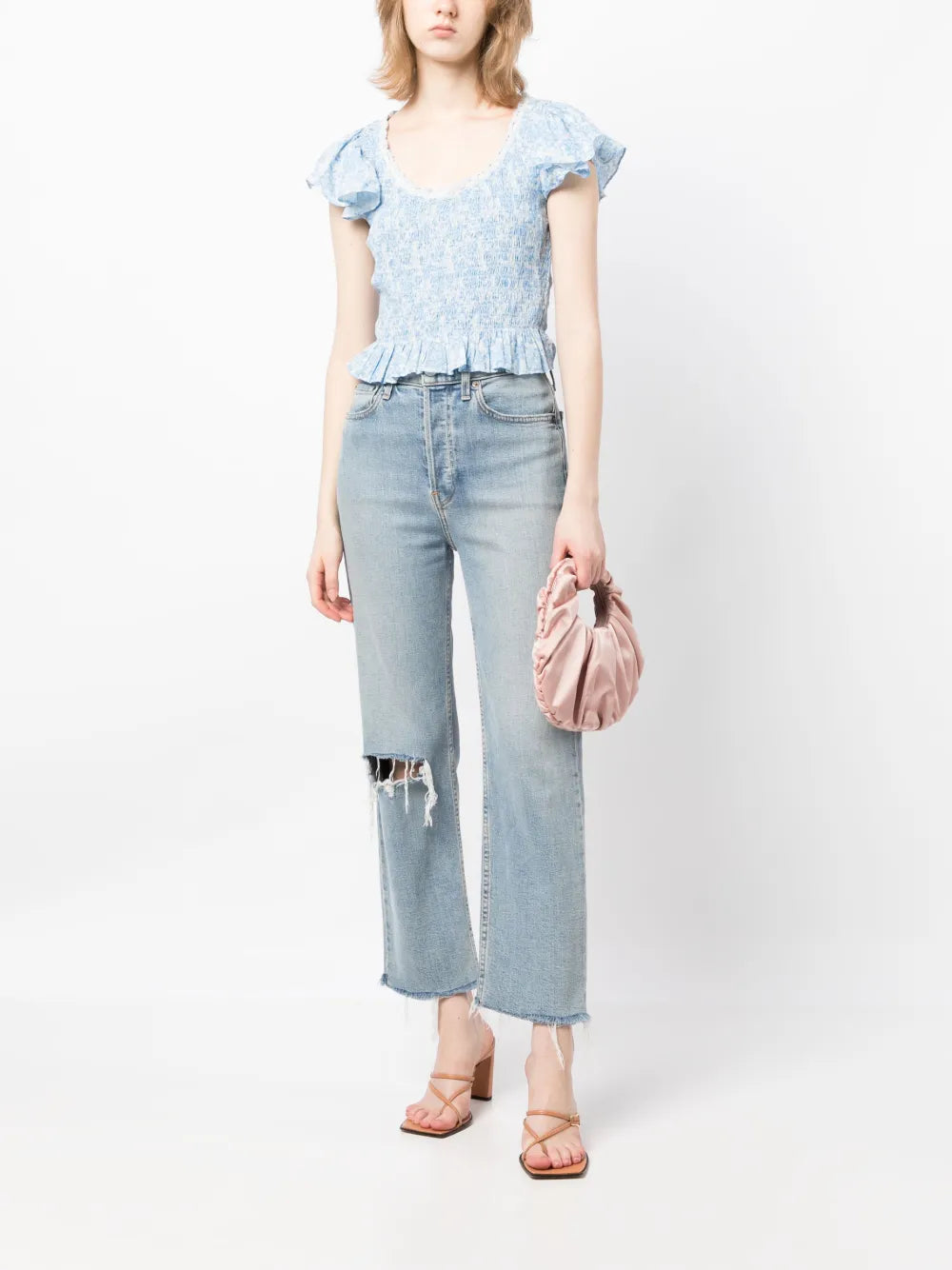 Milta Smocked-Effect Printed Top