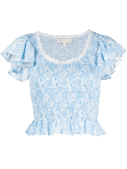Milta Smocked-Effect Printed Top
