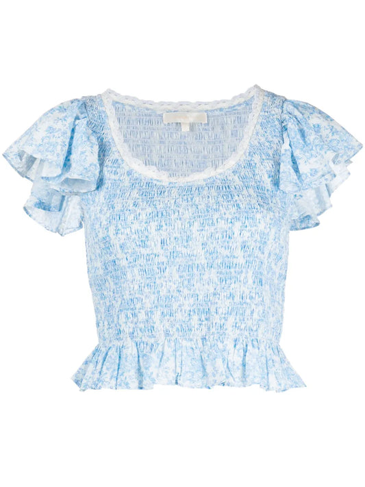 Milta Smocked-Effect Printed Top