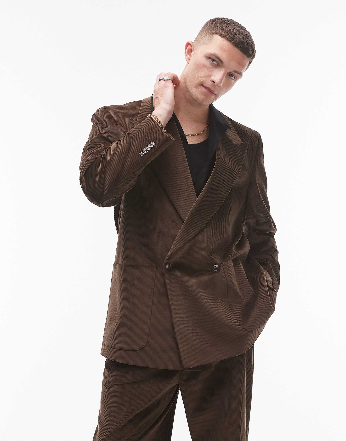 Oversized Double Breasted Cord Suit Jacket