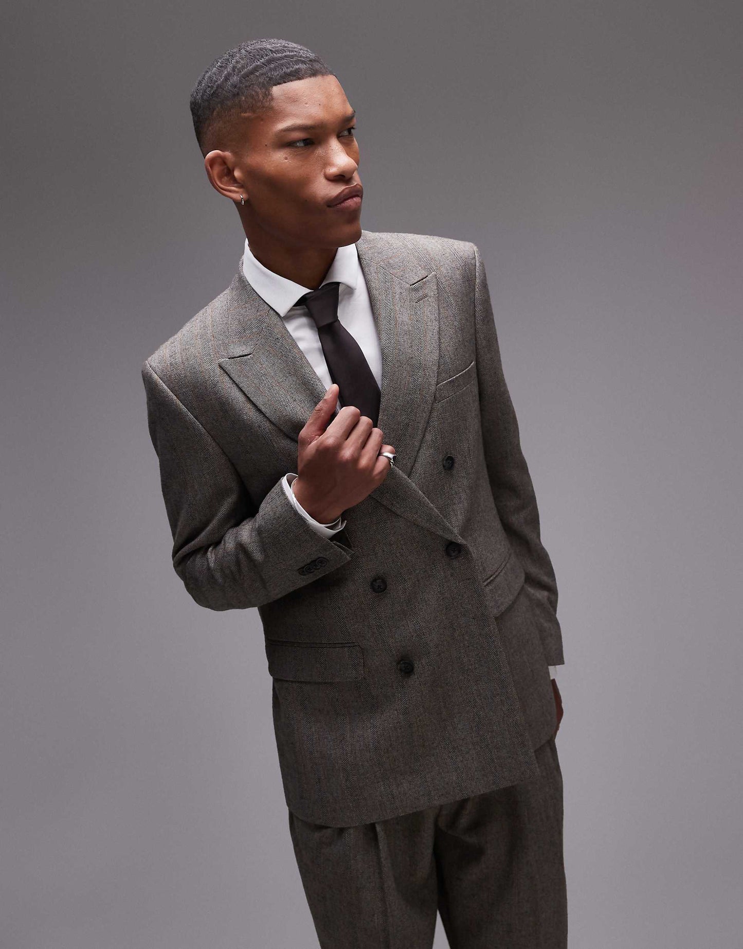 Premiumn Relaxed Wool Mix Striped Herringbone Jacket