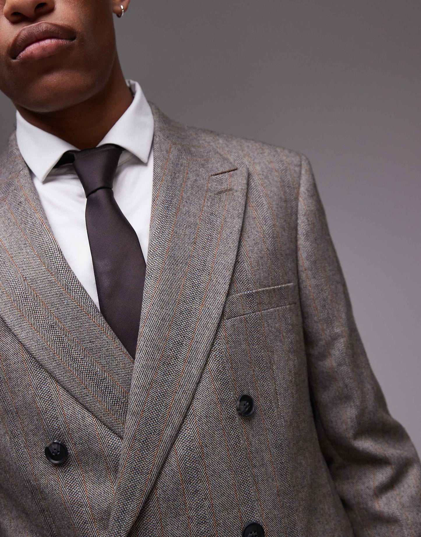 Premiumn Relaxed Wool Mix Striped Herringbone Jacket