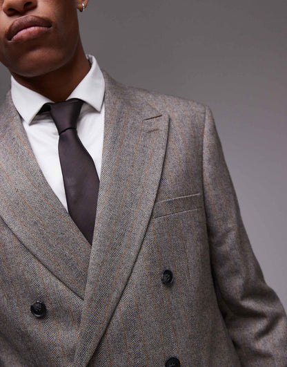 Premiumn Relaxed Wool Mix Striped Herringbone Jacket