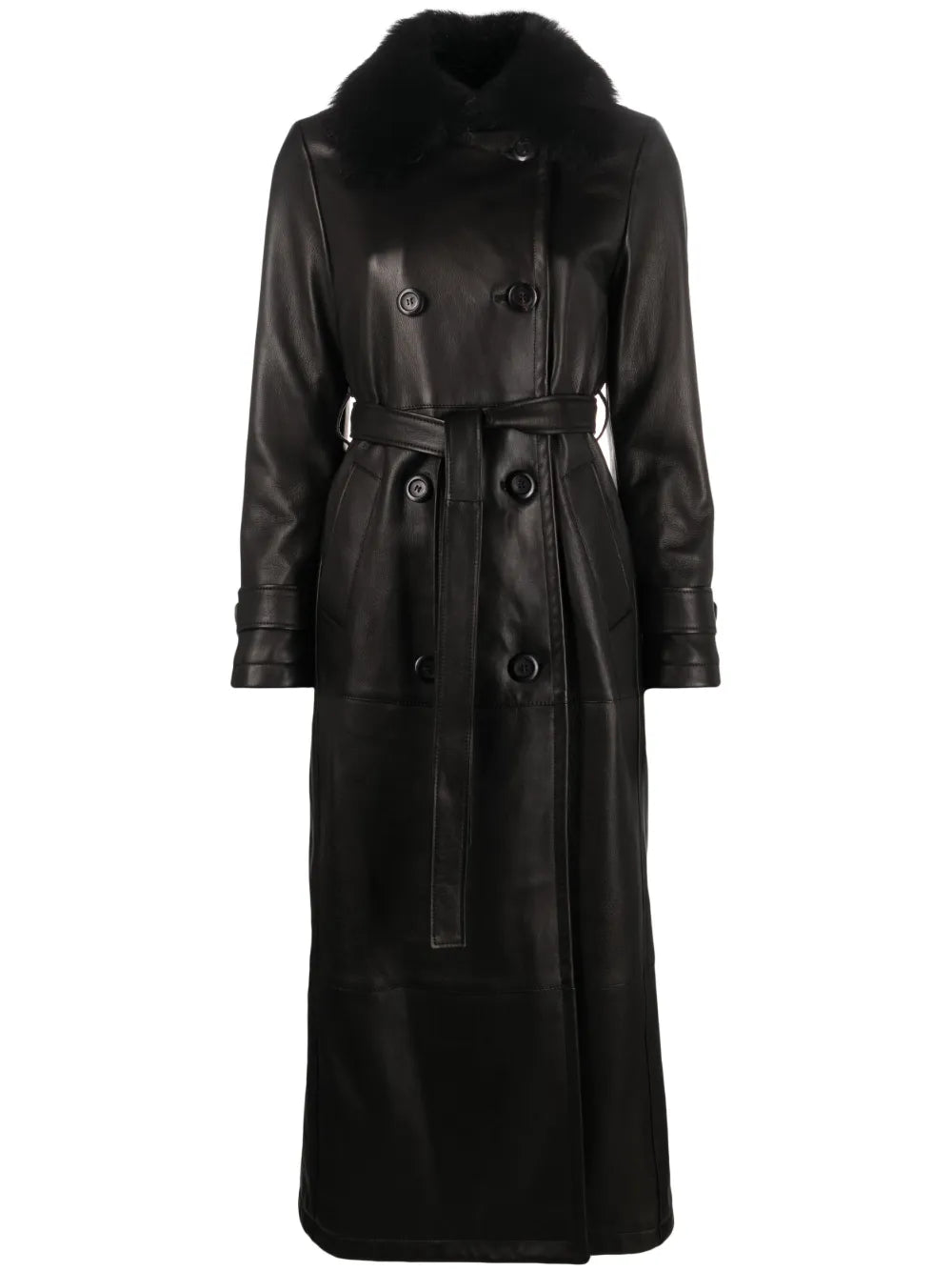 Shearling-Collar Double-Breasted Coat