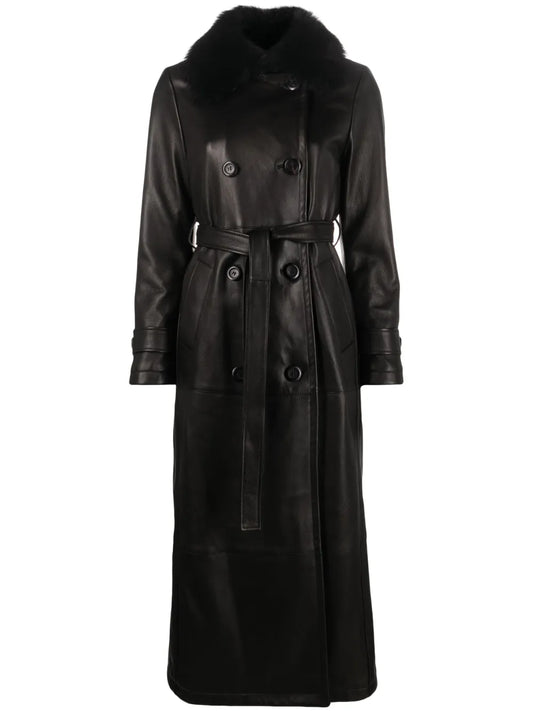 Shearling-Collar Double-Breasted Coat
