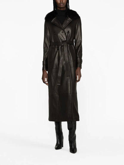 Shearling-Collar Double-Breasted Coat