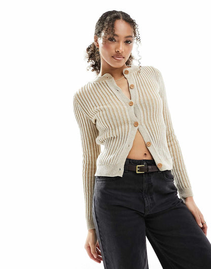 Knitted Two Tone Cardigan