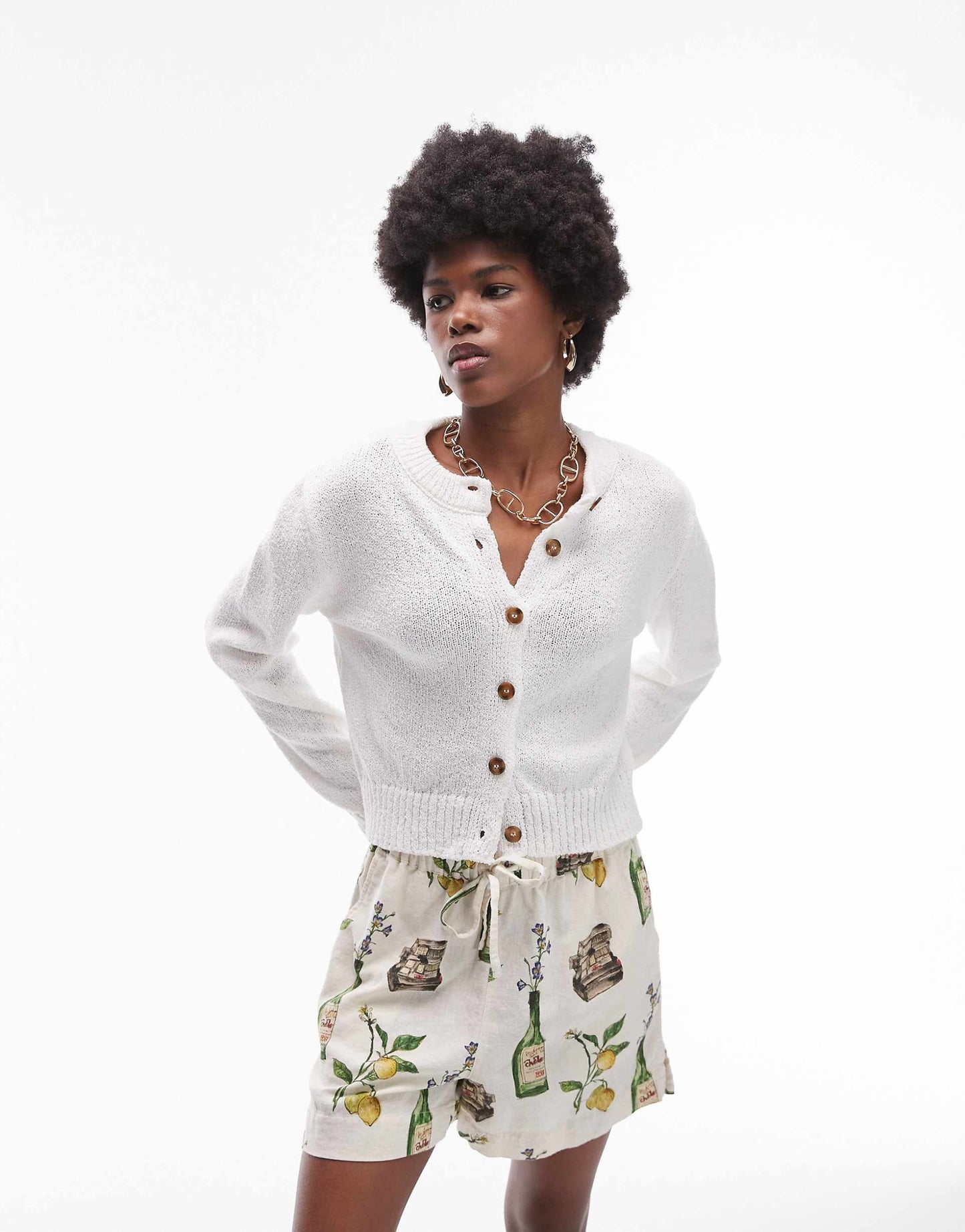 Knitted Textured Crew Cardi