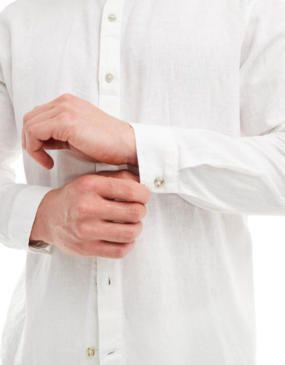 Linen Look Long Sleeve Grandad Neck Shirt
