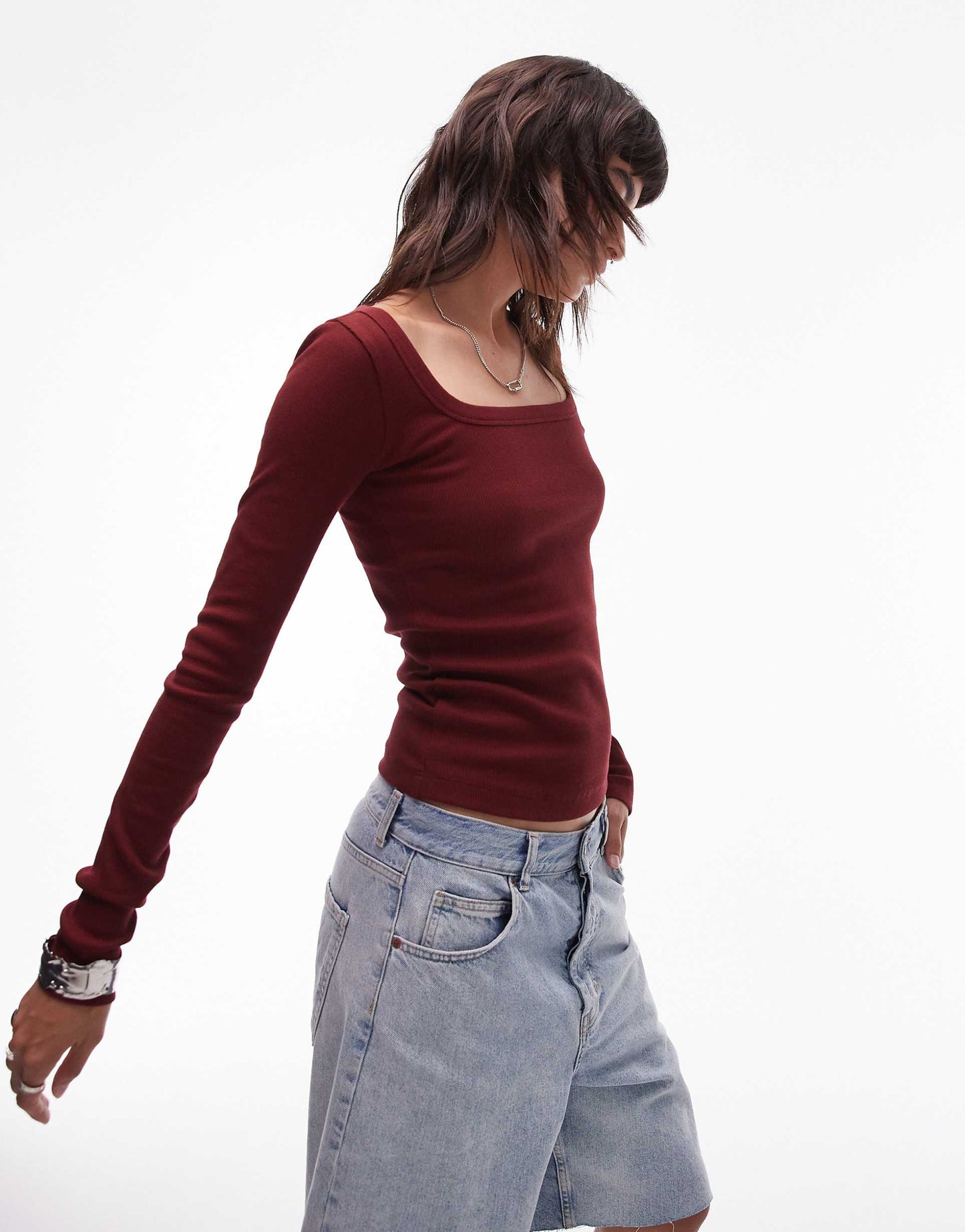 Square Neck Long Sleeve Top