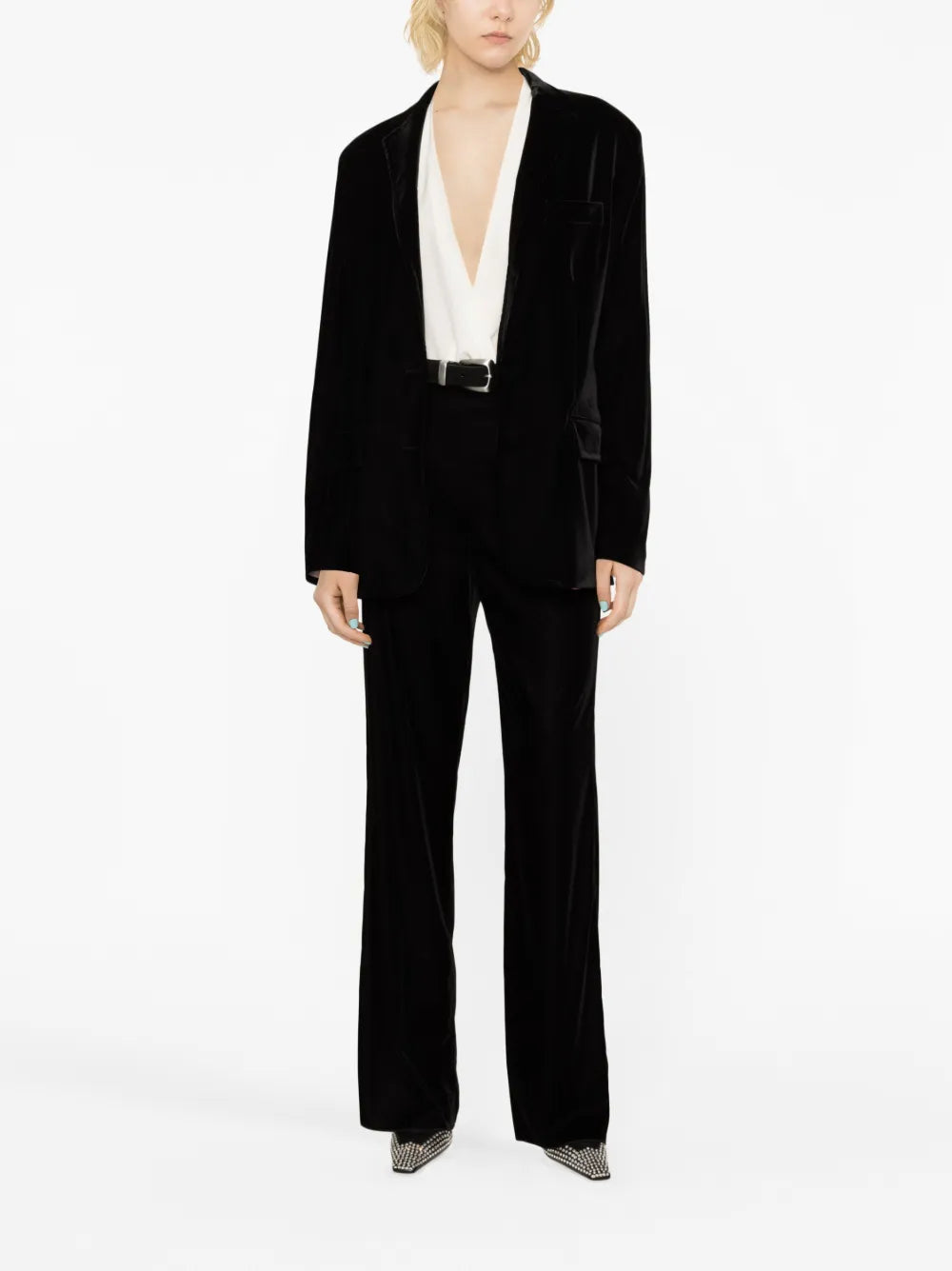 Single-Button Velvet Blazer