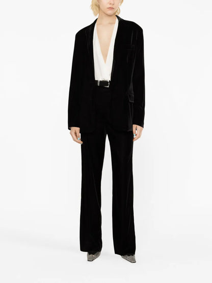 Single-Button Velvet Blazer