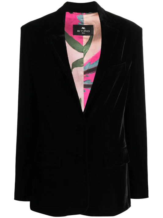 Single-Button Velvet Blazer