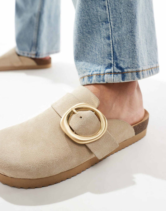 Buckle Detail Flat Mules