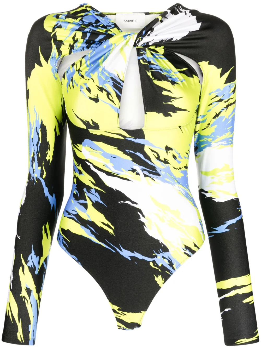 Abstract-Print Twist-Front Bodysuit