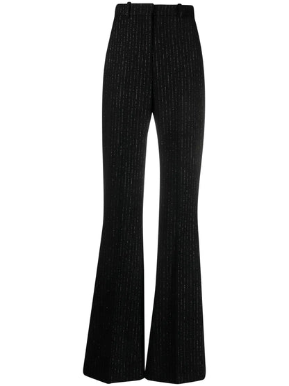 Striped Wool-Blend Flared Trousers