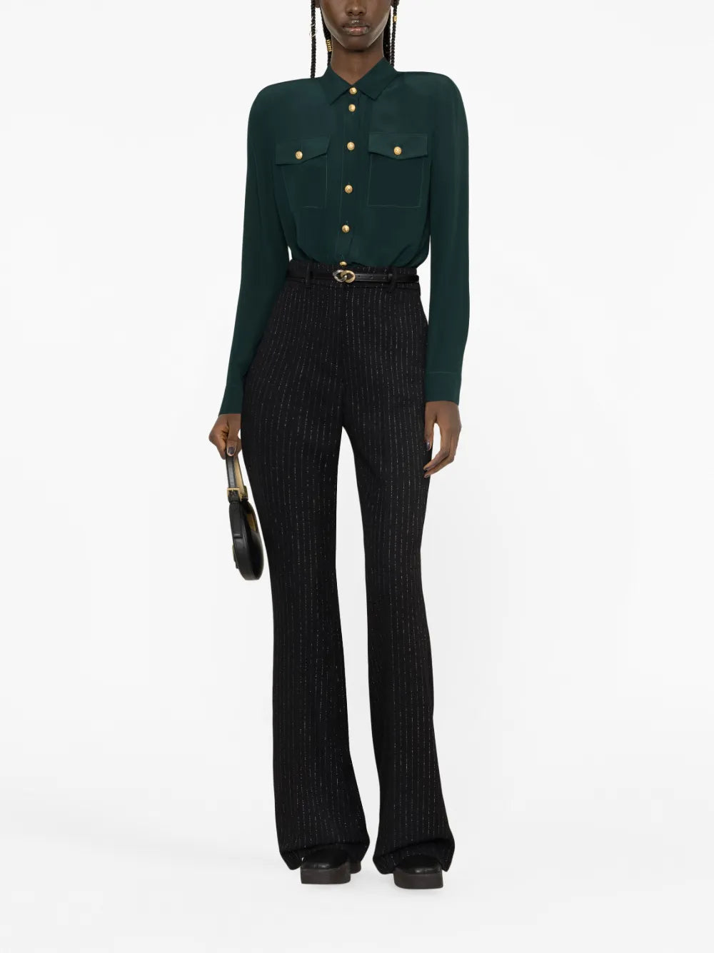 Striped Wool-Blend Flared Trousers