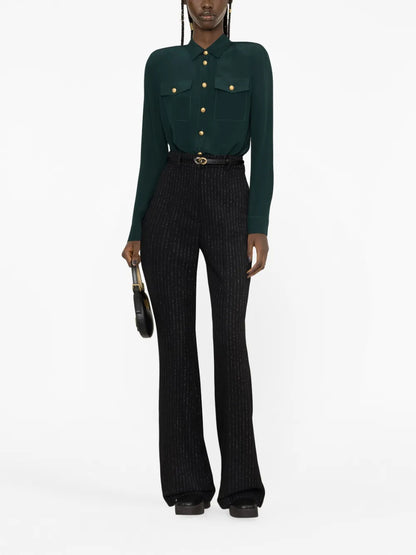 Striped Wool-Blend Flared Trousers