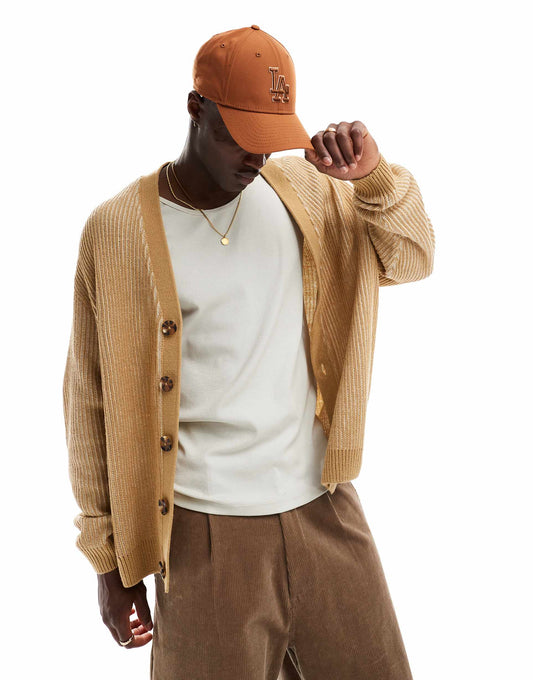 Oversized Knitted Plated Fisherman Rib Cardigan