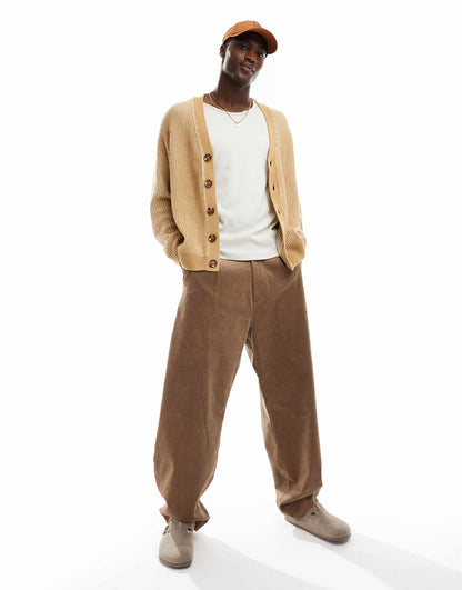 Oversized Knitted Plated Fisherman Rib Cardigan