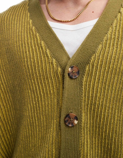 Oversized Knitted Plated Fisherman Rib Cardigan