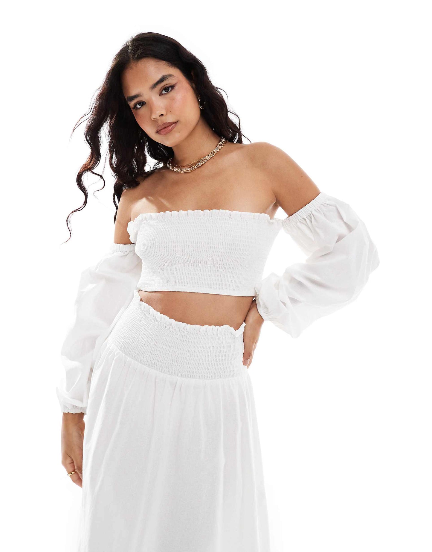 Shirred Off Shoulder Co-Ord Top