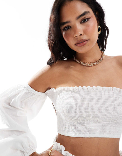 Shirred Off Shoulder Co-Ord Top